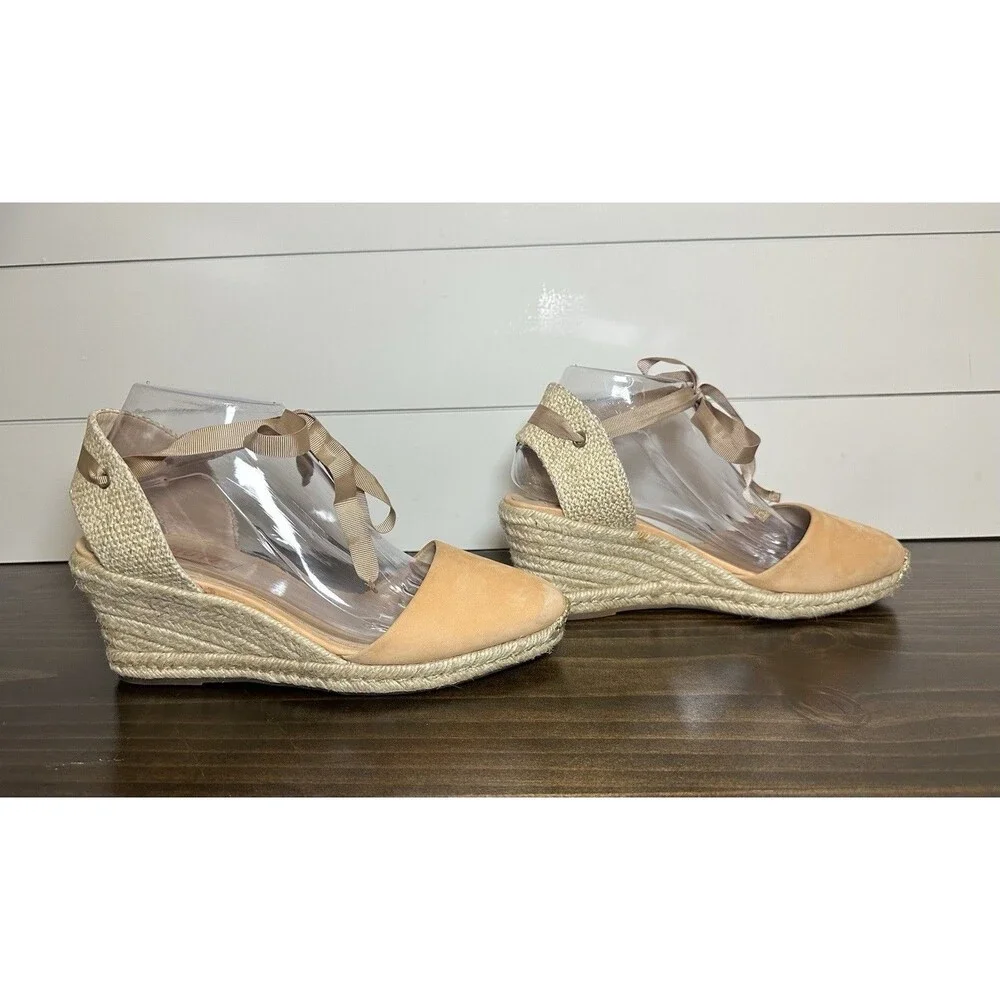 Schutz Wedge Espadrille‎ Tie Ankle Sandals Suede Peach Orange Women's 9 EU 40
